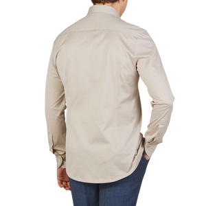 Stenström Light Beige Cotton Jersey Casual Slimline Shirt Back