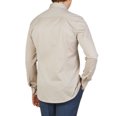 Stenström Light Beige Cotton Jersey Casual Slimline Shirt Back