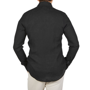 Stenströms Black Linen Cutaway Slimline Shirt Back