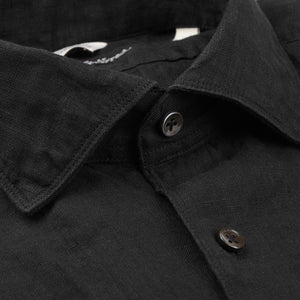 Stenströms Black Linen Cutaway Slimline Shirt Closed