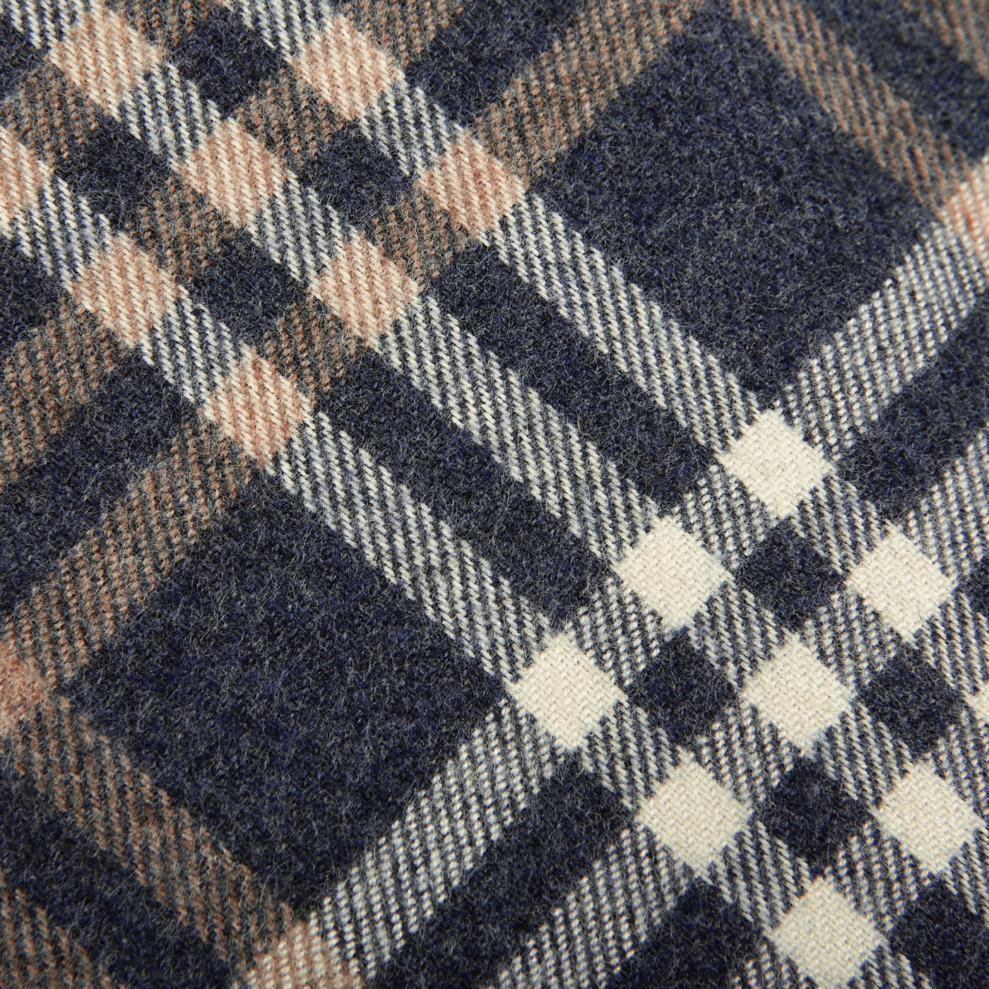 Close-up of Stenströms' Blue Checked Cotton Flannel Slimline Shirt, made from brushed cotton twill with a timeless checkered pattern in dark blue, beige, and white. The slimline cut adds a modern twist to this classic design.