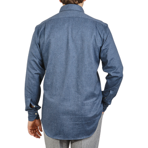 Stenströms | Blue Cotton Flannel Fitted Body BD Shirt