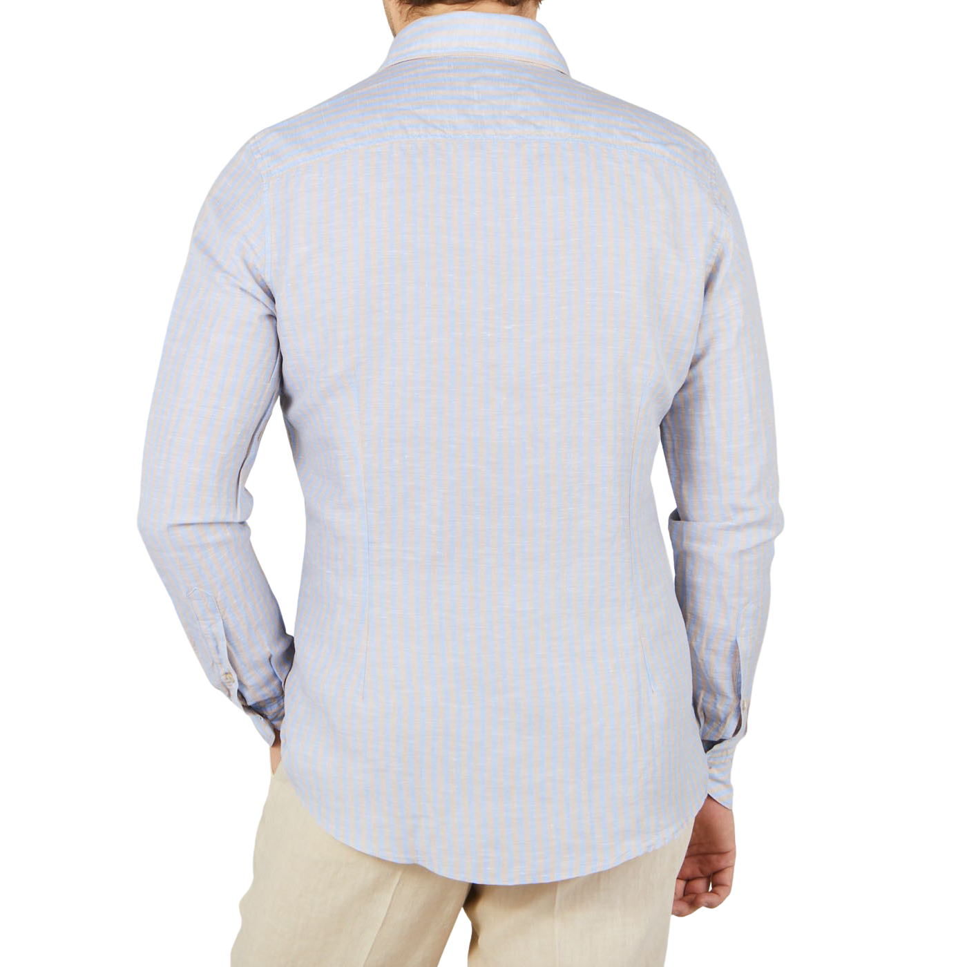 Stenströms Blue Striped Cotton Linen Slimline Shirt Back