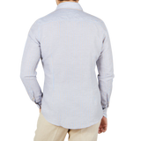 Stenströms Blue Striped Cotton Linen Slimline Shirt Back