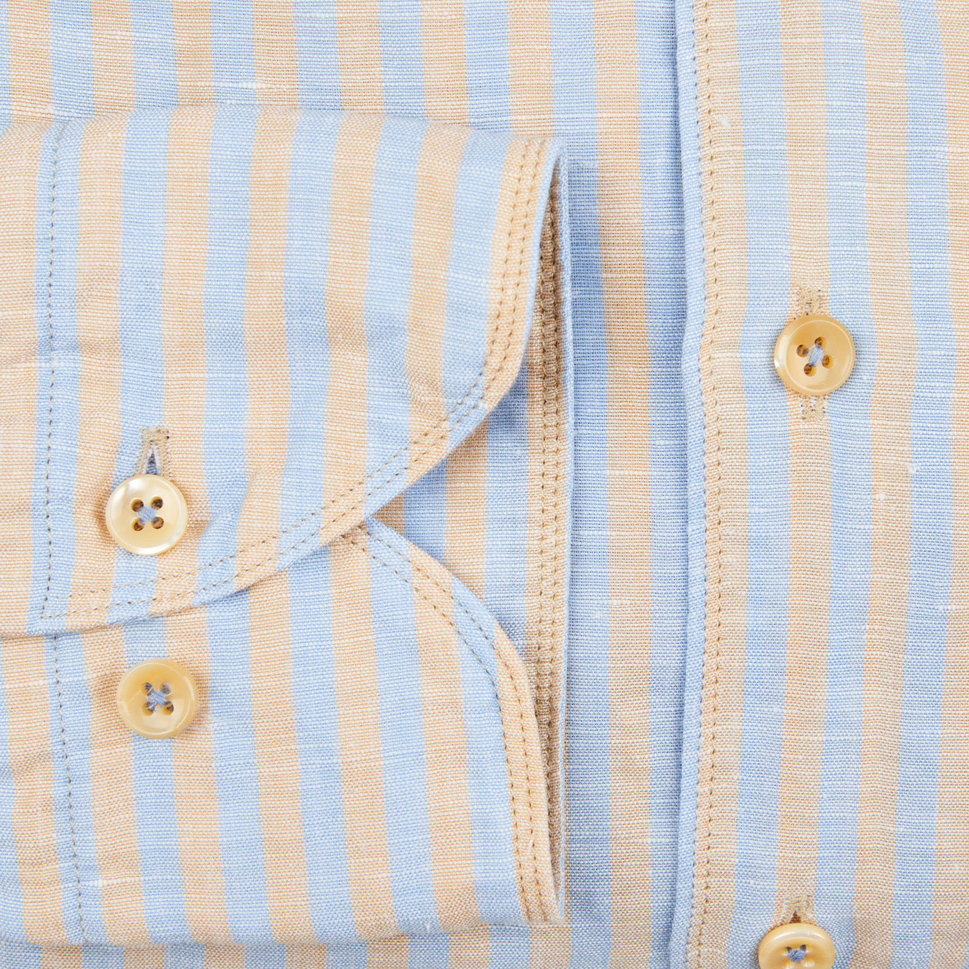 Stenströms Blue Striped Cotton Linen Slimline Shirt Cuff