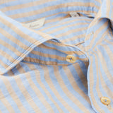 Stenströms Blue Striped Cotton Linen Slimline Shirt Open