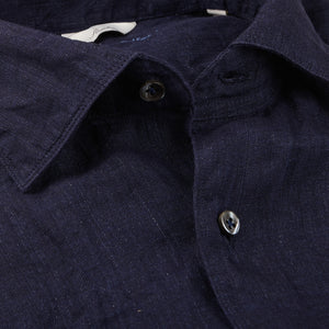 Stenströms Dark Blue Linen Cutaway Slimline Shirt Open