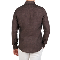 Stenströms Dark Brown Linen Cutaway Fitted Body Shirt Back