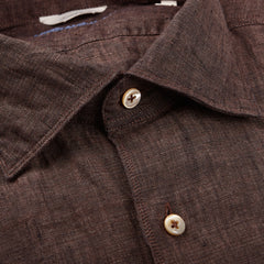 Stenströms Dark Brown Linen Cutaway Fitted Body Shirt Closed