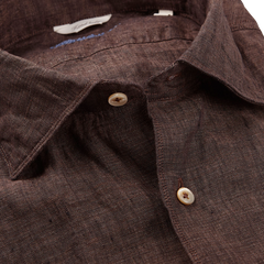 Stenströms Dark Brown Linen Cutaway Fitted Body Shirt Open