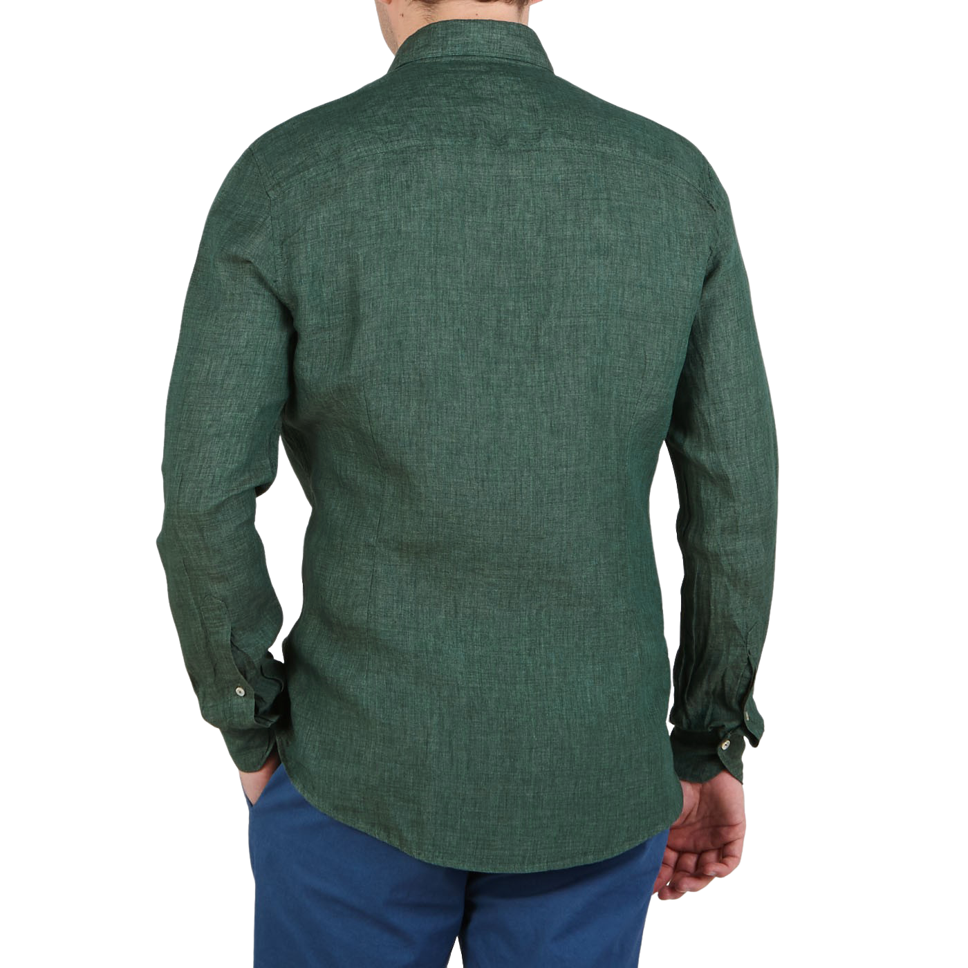 Stenströms Green Linen Cutaway Fitted Body Shirt Back