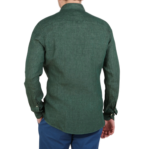 Stenströms Green Linen Cutaway Slimline Shirt Back