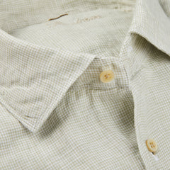 Stenströms Green Micro-Checked Linen Slimline Shirt Open