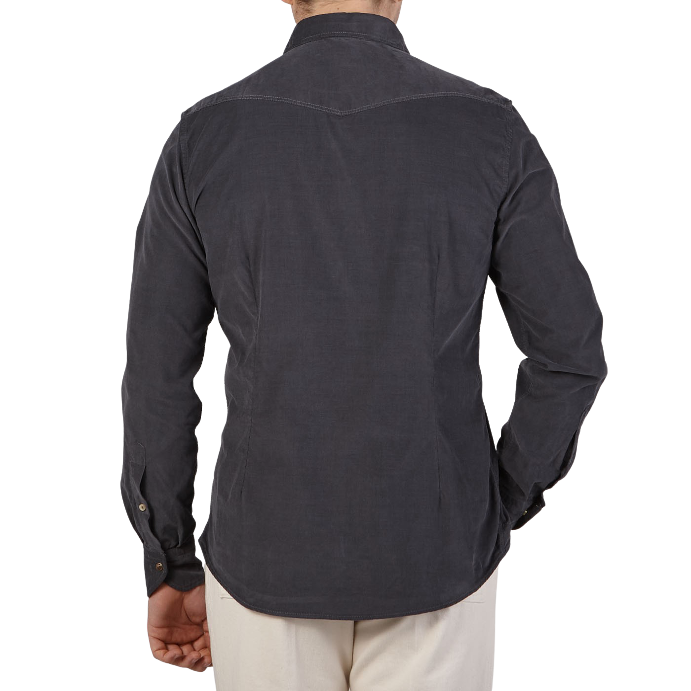 Stenströms Grey Cotton Corduroy Western Slimline Shirt Back