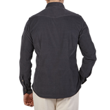 Stenströms Grey Cotton Corduroy Western Slimline Shirt Back