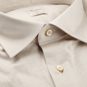 Stenströms Light Beige Cotton Jersey Casual Slimline Shirt Closed