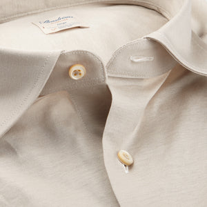 Stenströms Light Beige Cotton Jersey Casual Slimline Shirt Open