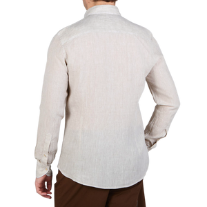 Stenströms Light Beige Linen Cutaway Fitted Body Shirt Back