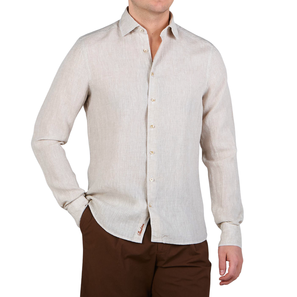 Stenströms | Light Beige Linen Cutaway Fitted Body Shirt – Baltzar