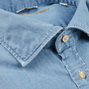 Stenströms Light Blue Cotton Denim Slimline Shirt Collar