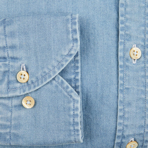 Stenströms Light Blue Cotton Denim Slimline Shirt Cuff