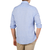Stenströms Light Blue Linen Cutaway Slimline Shirt Back