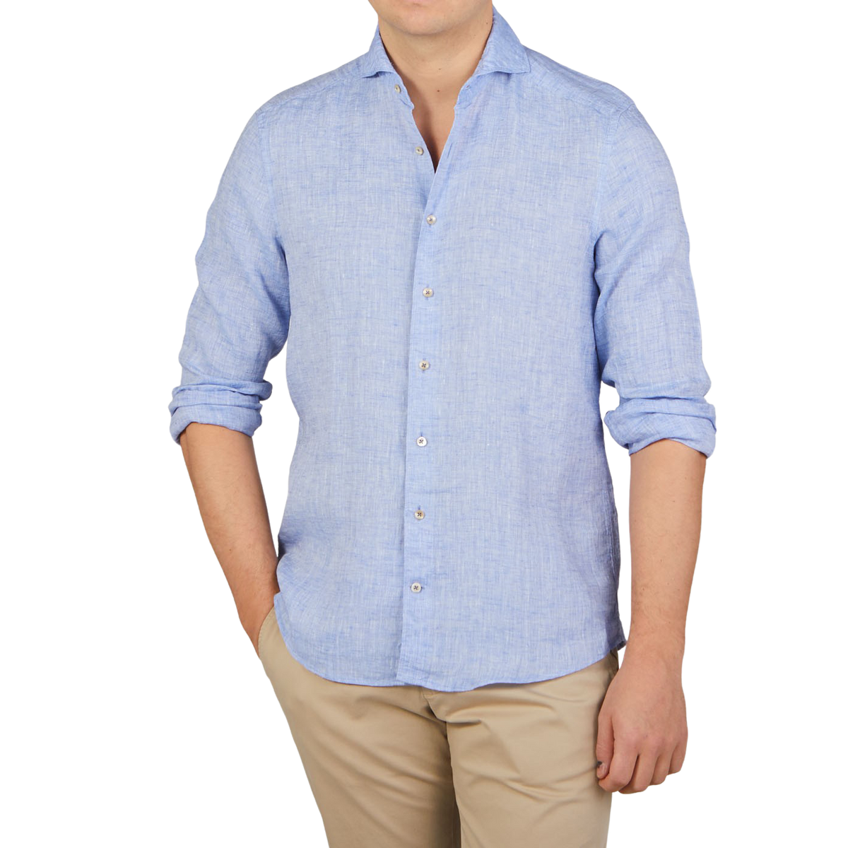 Stenströms Light Blue Linen Cutaway Slimline Shirt Front