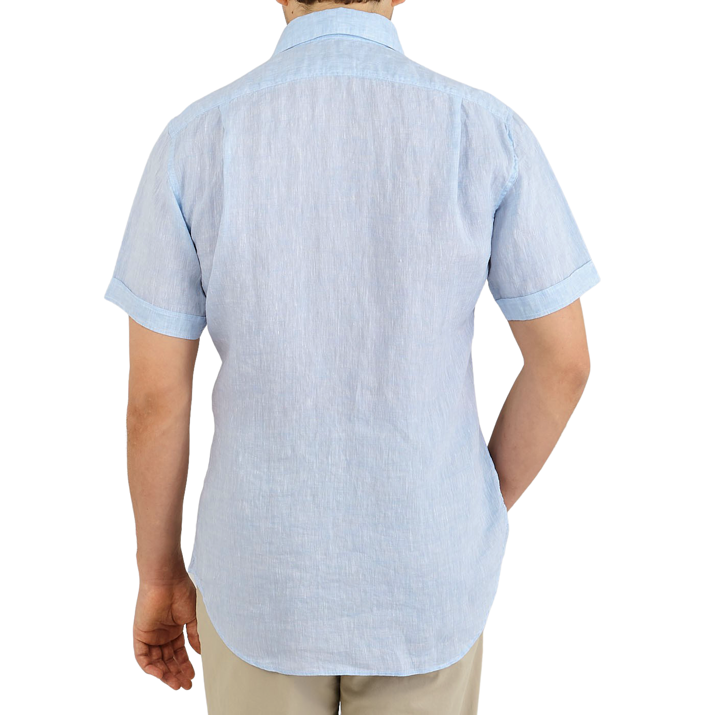 Stenströms Light Blue Linen Fitted Body Short Sleeve Shirt Back