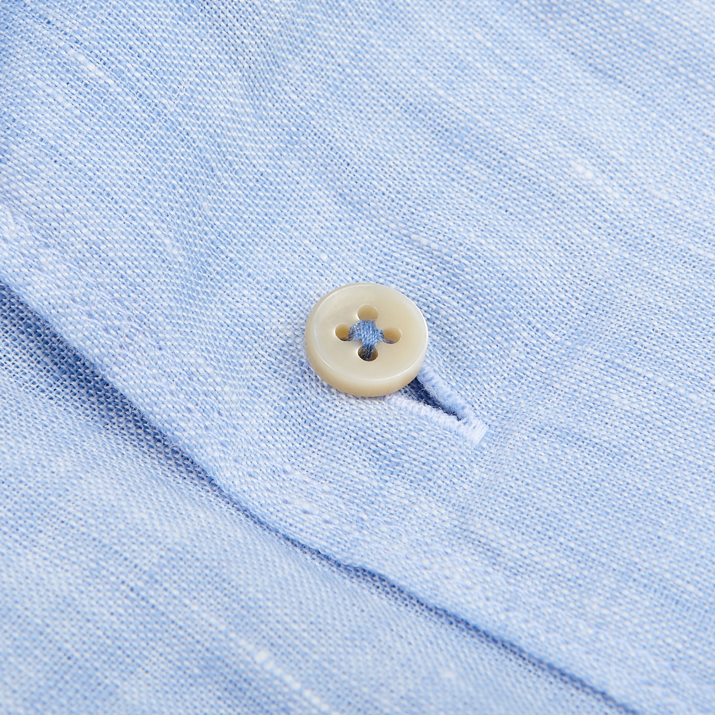 Stenströms Light Blue Linen Fitted Body Short Sleeve Shirt Button