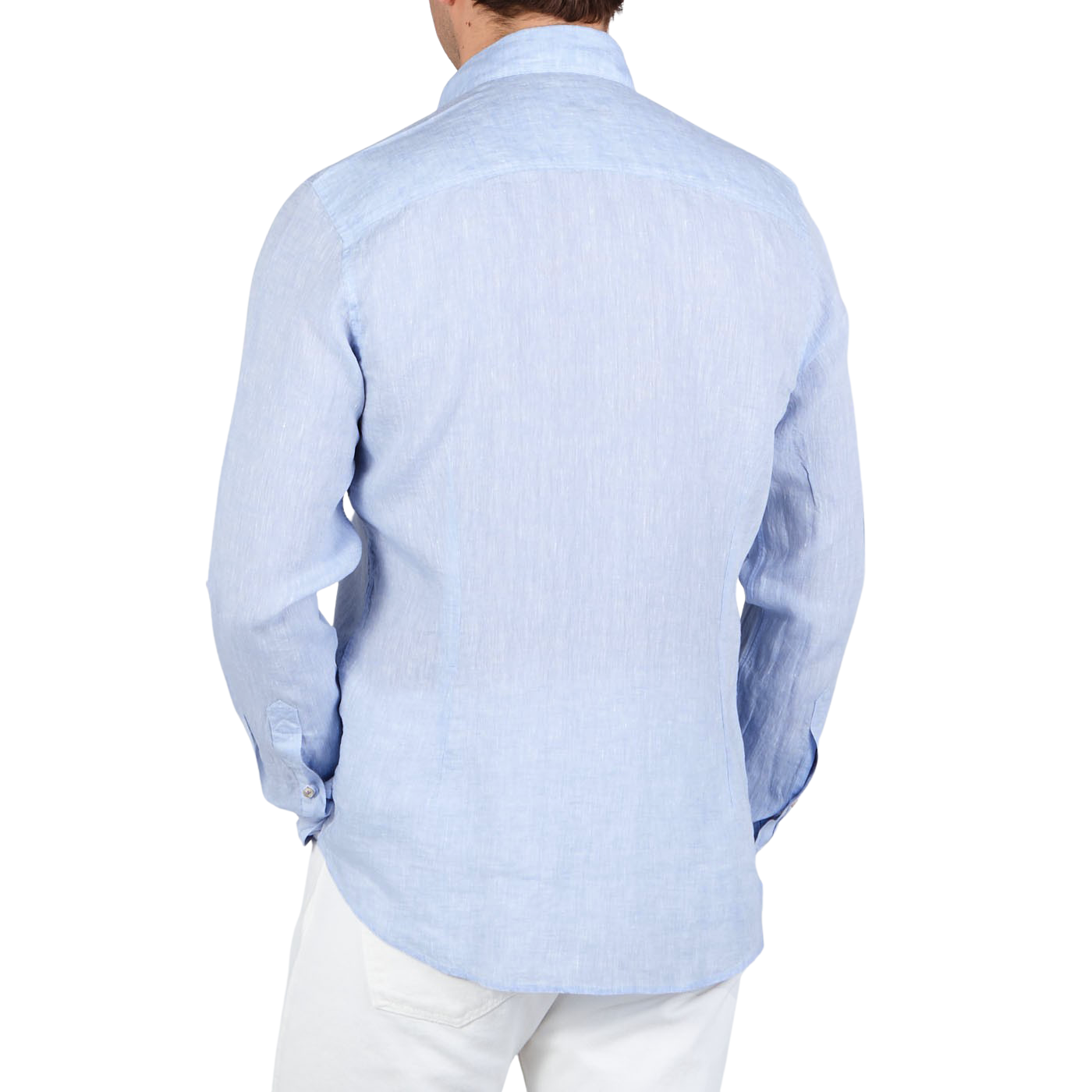 Stenströms Sky Blue Linen Cutaway Fitted Body Shirt Back