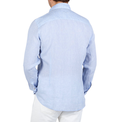 Stenströms Sky Blue Linen Cutaway Fitted Body Shirt Back