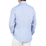 Stenströms Sky Blue Linen Cutaway Slimline Shirt Back