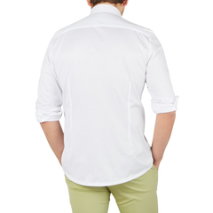 Stenströms White Cotton Jersey Casual Slimline Shirt Back