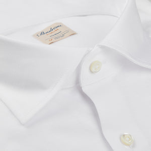Stenströms White Cotton Jersey Casual Slimline Shirt Collar