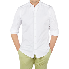 Stenströms White Cotton Jersey Casual Slimline Shirt Front