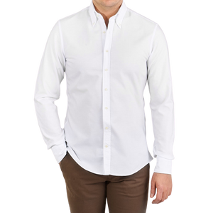 Stenströms White Cotton Oxford BD Slimline Shirt Front