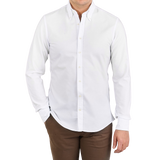 Stenströms White Cotton Oxford BD Slimline Shirt Front