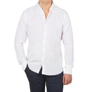 Stenströms White Linen Cutaway Slimline Shirt Front