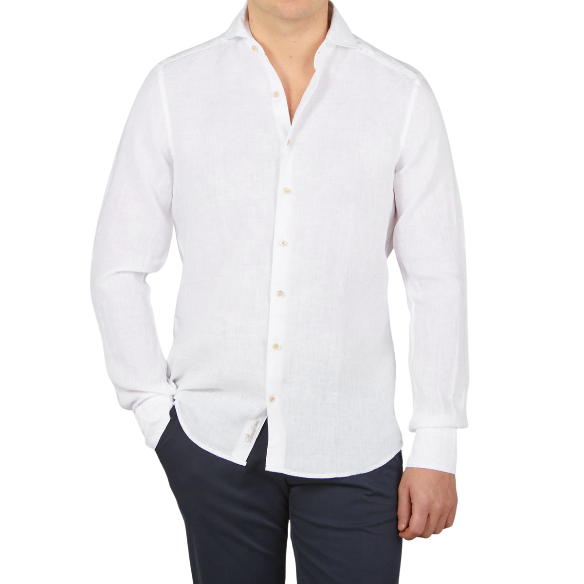 Stenströms White Linen Cutaway Slimline Shirt Front