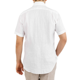 Stenströms White Linen Fitted Body Short Sleeve Shirt Back
