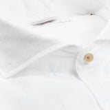 Stenströms White Linen Fitted Body Short Sleeve Shirt Collar