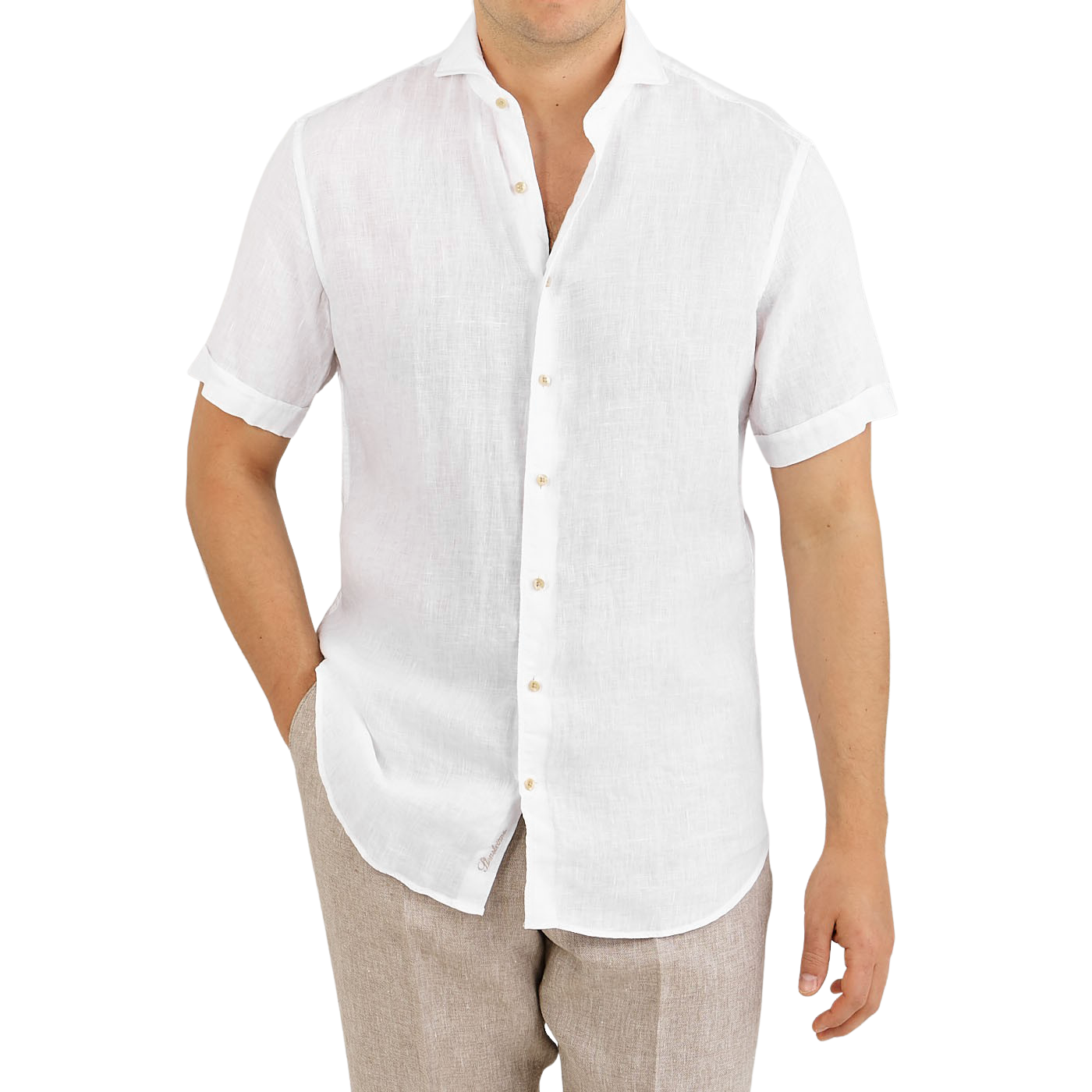 Stenströms White Linen Fitted Body Short Sleeve Shirt Front
