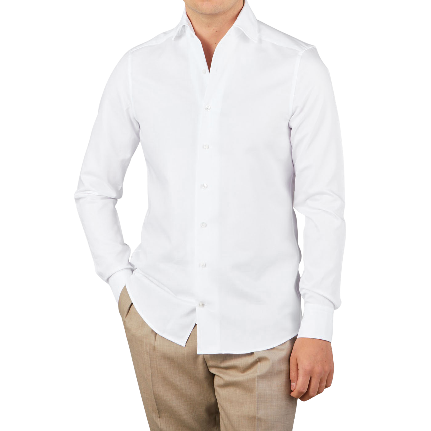 Stenströms White Structured Cotton Fitted Body Shirt Front