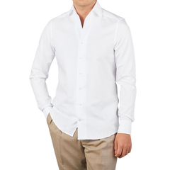 Stenströms White Structured Cotton Fitted Body Shirt Front