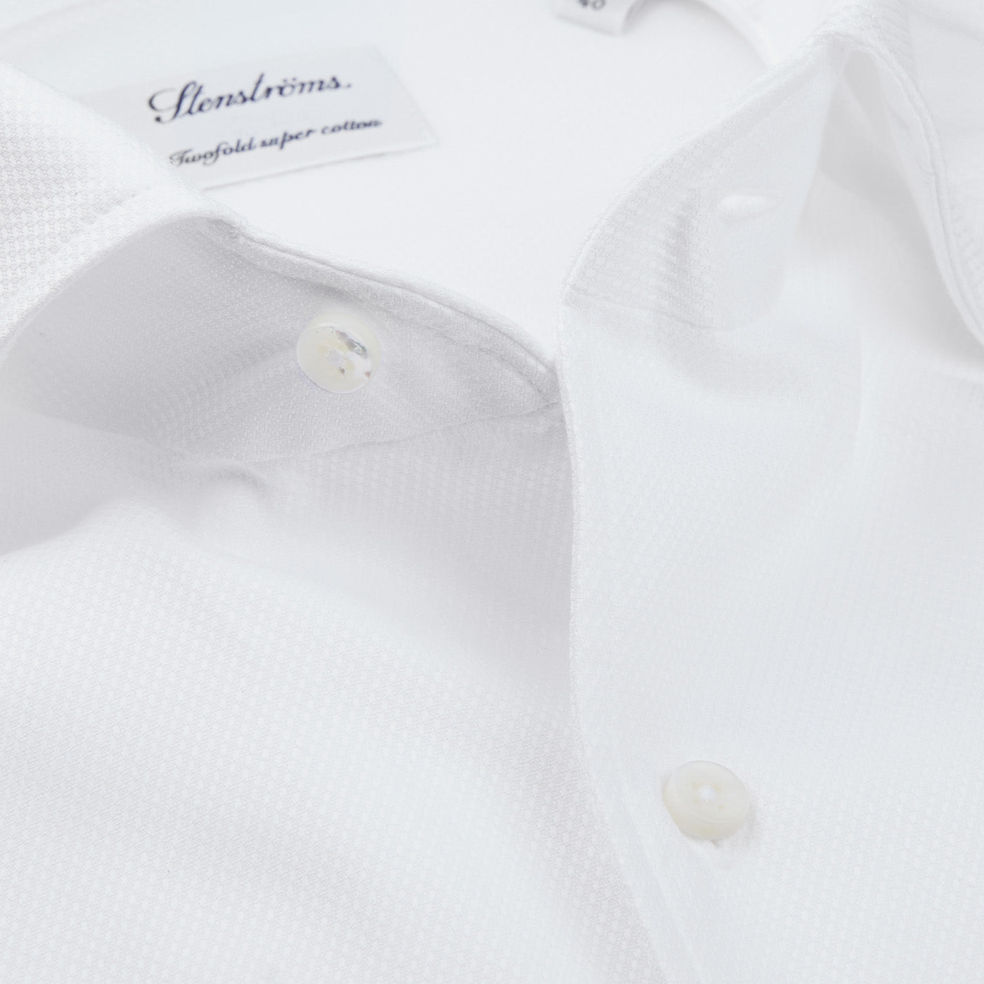 Stenströms White Structured Cotton Fitted Body Shirt Open