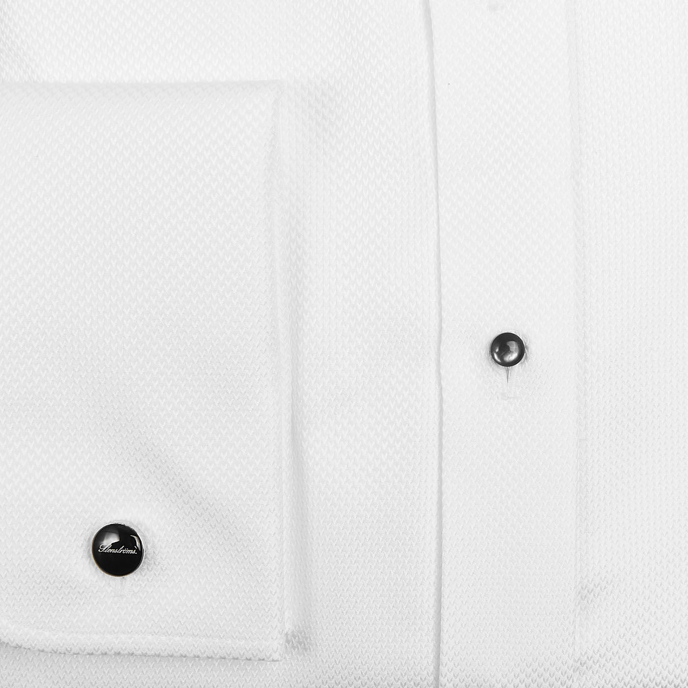 Stenströms White Textured Cotton Slimline Tuxedo Shirt Cuff