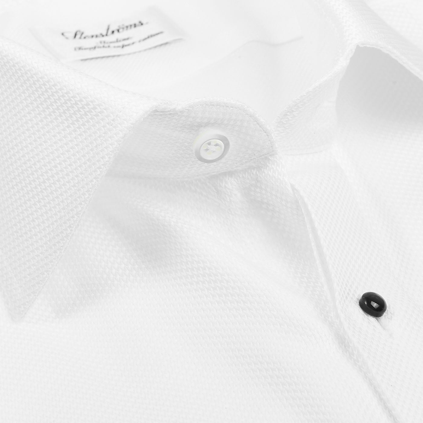 Stenströms White Textured Cotton Slimline Tuxedo Shirt Open