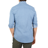 Stenströns Light Blue Cotton Denim Slimline Shirt Back