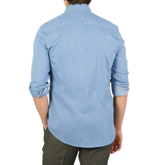 Stenströms Light Blue Cotton Denim Slimline Shirt Back