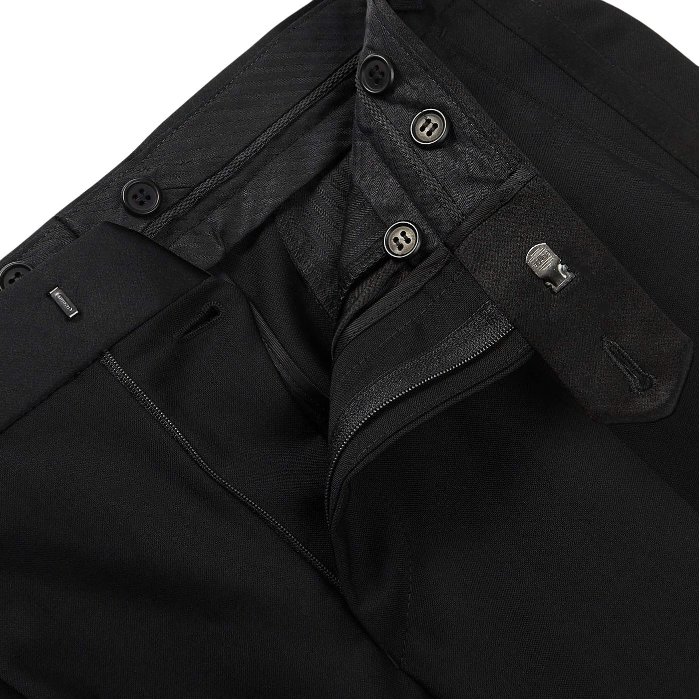 Studio 73 Black Wool Mohair Tuxedo Trousers Zipper